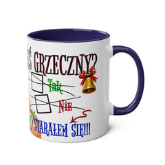 Kubek dwukolorowy „Byłeś grzeczny?” – śmieszny świąteczny kubek z Mikołajem | Prezent na Święta | Ceramiczny kubek z kolorowym wnętrzem