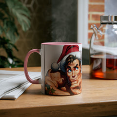 Kubek dwukolorowy „Byłeś grzeczny?” – śmieszny świąteczny kubek z Mikołajem | Prezent na Święta | Ceramiczny kubek z kolorowym wnętrzem