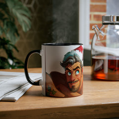 Kubek dwukolorowy „Byłeś grzeczny?” – śmieszny świąteczny kubek z Mikołajem | Prezent na Święta | Ceramiczny kubek z kolorowym wnętrzem