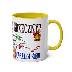 Kubek dwukolorowy „Byłeś grzeczny?” – śmieszny świąteczny kubek z Mikołajem | Prezent na Święta | Ceramiczny kubek z kolorowym wnętrzem