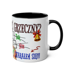 Kubek dwukolorowy „Byłeś grzeczny?” – śmieszny świąteczny kubek z Mikołajem | Prezent na Święta | Ceramiczny kubek z kolorowym wnętrzem
