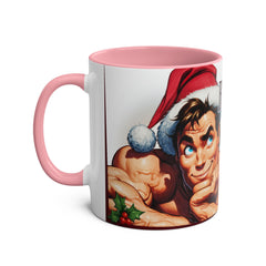 Kubek dwukolorowy „Byłeś grzeczny?” – śmieszny świąteczny kubek z Mikołajem | Prezent na Święta | Ceramiczny kubek z kolorowym wnętrzem