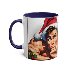 Kubek dwukolorowy „Byłeś grzeczny?” – śmieszny świąteczny kubek z Mikołajem | Prezent na Święta | Ceramiczny kubek z kolorowym wnętrzem