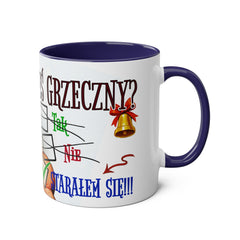 Kubek dwukolorowy „Byłeś grzeczny?” – śmieszny świąteczny kubek z Mikołajem | Prezent na Święta | Ceramiczny kubek z kolorowym wnętrzem