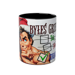 Kubek dwukolorowy „Byłeś grzeczny?” – śmieszny świąteczny kubek z Mikołajem | Prezent na Święta | Ceramiczny kubek z kolorowym wnętrzem