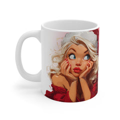 Kubek „Byłaś grzeczna?” – zabawny świąteczny kubek z motywem Mikołajki | Prezent na Święta | Biały ceramiczny kubek na kawę i herbatę