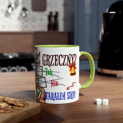 Kubek dwukolorowy „Byłeś grzeczny?” – śmieszny świąteczny kubek z Mikołajem | Prezent na Święta | Ceramiczny kubek z kolorowym wnętrzem