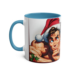 Kubek dwukolorowy „Byłeś grzeczny?” – śmieszny świąteczny kubek z Mikołajem | Prezent na Święta | Ceramiczny kubek z kolorowym wnętrzem