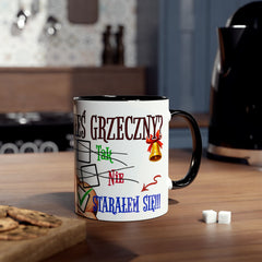Kubek dwukolorowy „Byłeś grzeczny?” – śmieszny świąteczny kubek z Mikołajem | Prezent na Święta | Ceramiczny kubek z kolorowym wnętrzem