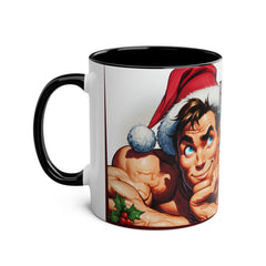 Kubek dwukolorowy „Byłeś grzeczny?” – śmieszny świąteczny kubek z Mikołajem | Prezent na Święta | Ceramiczny kubek z kolorowym wnętrzem