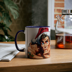 Kubek dwukolorowy „Byłeś grzeczny?” – śmieszny świąteczny kubek z Mikołajem | Prezent na Święta | Ceramiczny kubek z kolorowym wnętrzem