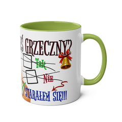 Kubek dwukolorowy „Byłeś grzeczny?” – śmieszny świąteczny kubek z Mikołajem | Prezent na Święta | Ceramiczny kubek z kolorowym wnętrzem