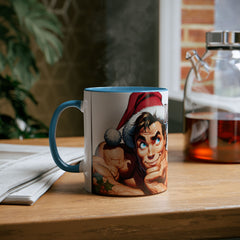 Kubek dwukolorowy „Byłeś grzeczny?” – śmieszny świąteczny kubek z Mikołajem | Prezent na Święta | Ceramiczny kubek z kolorowym wnętrzem