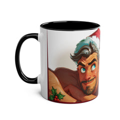 Kubek dwukolorowy „Byłeś grzeczny?” – śmieszny świąteczny kubek z Mikołajem | Prezent na Święta | Ceramiczny kubek z kolorowym wnętrzem