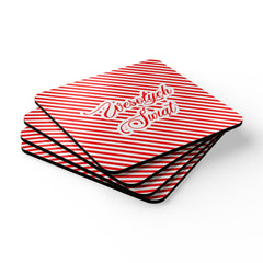 Festive Corkwood Coaster Set, Holiday Drinkware Coasters, Wesołych Świąt Design, Christmas Party Decor, Eco-Friendly Home Gift