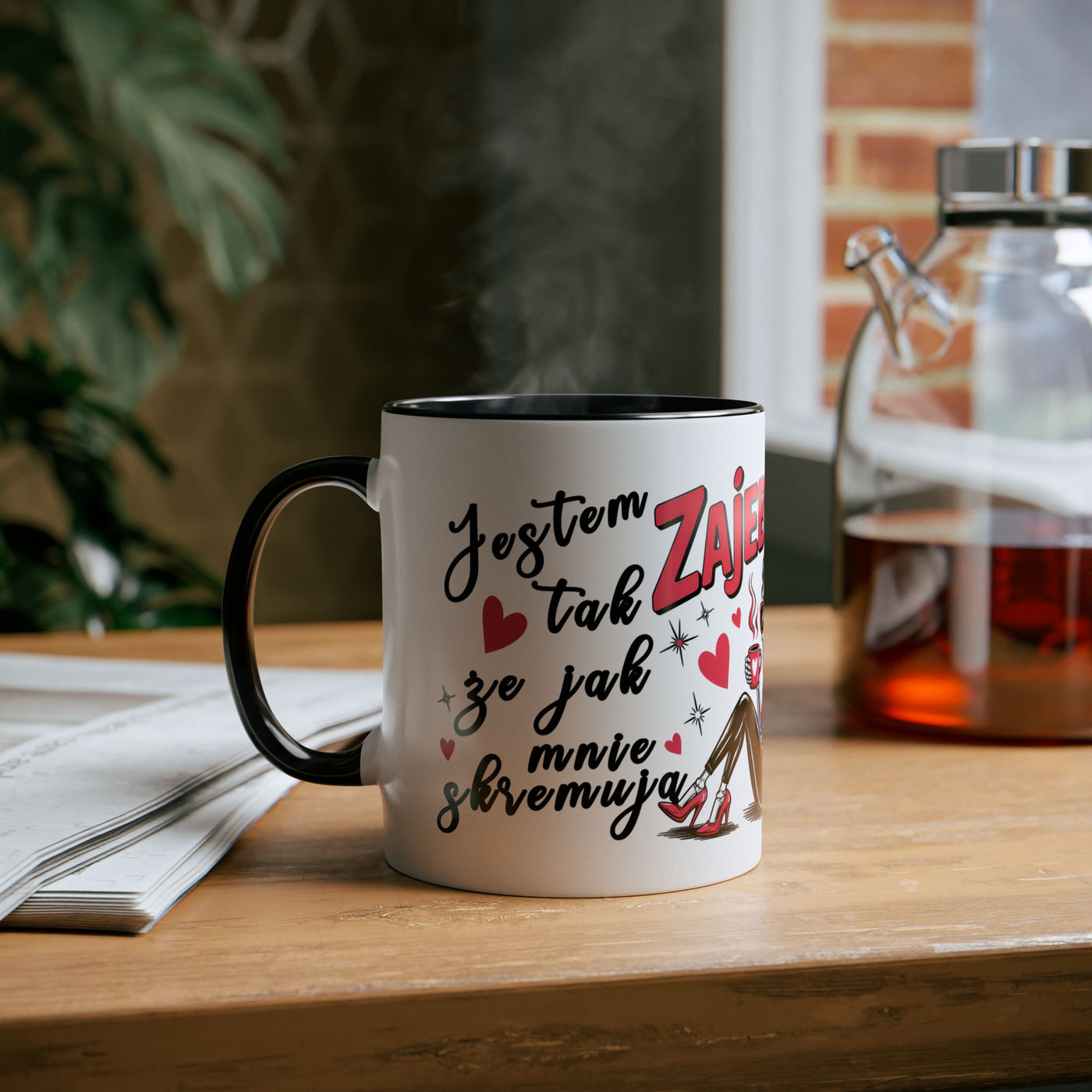 Funny Two-Tone Coffee Mug - 'Jestem tak Zajebista' Design for Coffee Lovers