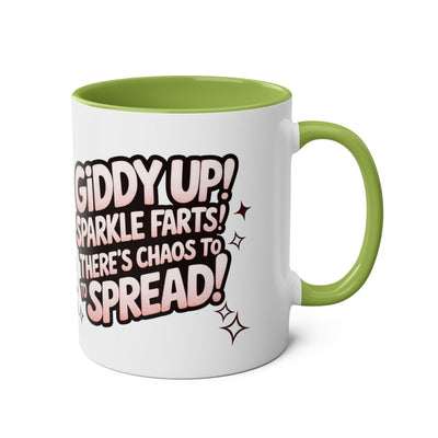 Giddy Sparkle Two-Tone Coffee Mug | 11oz Unicorn & Cat Design