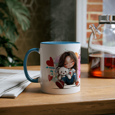 Cute Two-Tone Love & Cuddle Coffee Mug | 11oz Heart Design