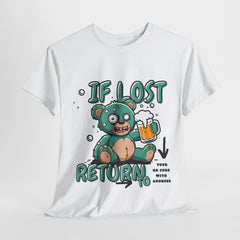 Humorous Unisex Heavy Cotton Tee - 'If Lost, Return to ...with QR Code with Adress'