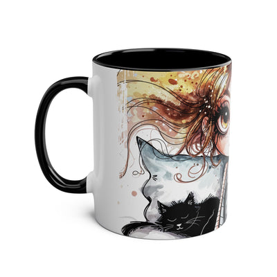 Whimsical Cat Lover's Two-Tone Coffee Mug - 11oz Artistic Design