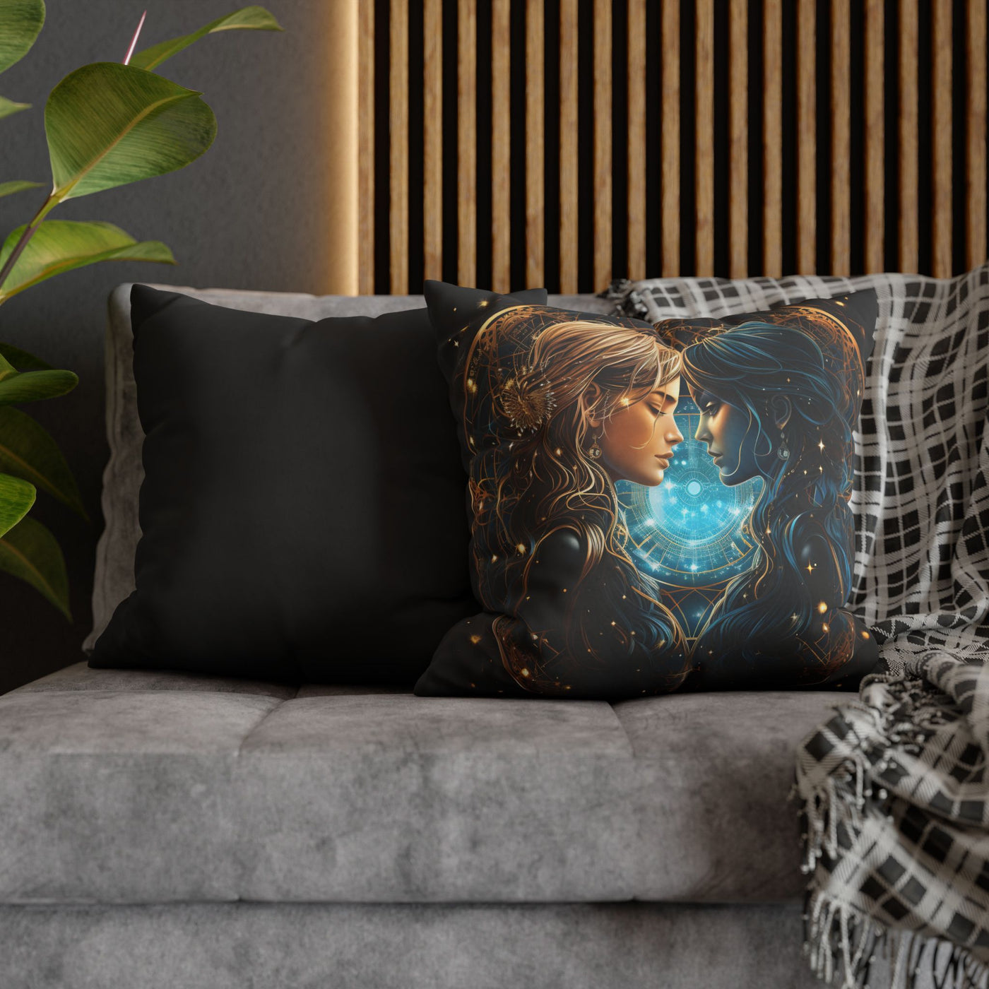 Gemini Zodiac Pillowcase - Mystical Portraits Decorative Cushion Cover