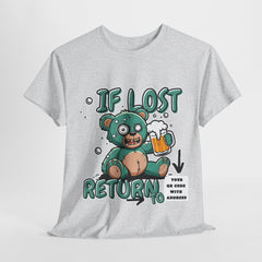 Humorous Unisex Heavy Cotton Tee - 'If Lost, Return to ...with QR Code with Adress'