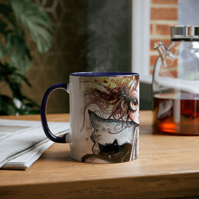 Whimsical Cat Lover's Two-Tone Coffee Mug - 11oz Artistic Design