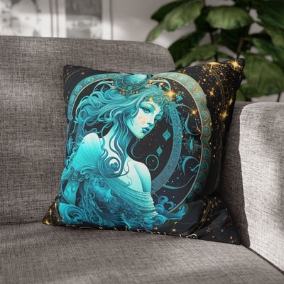 Astrology-Inspired Square Poly Canvas Pillowcase - Aquarius Zodiac Decor for Dreamy Spaces