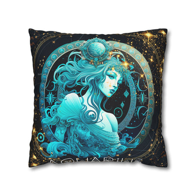 Astrology-Inspired Square Poly Canvas Pillowcase - Aquarius Zodiac Decor for Dreamy Spaces