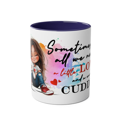 Cute Two-Tone Love & Cuddle Coffee Mug | 11oz Heart Design