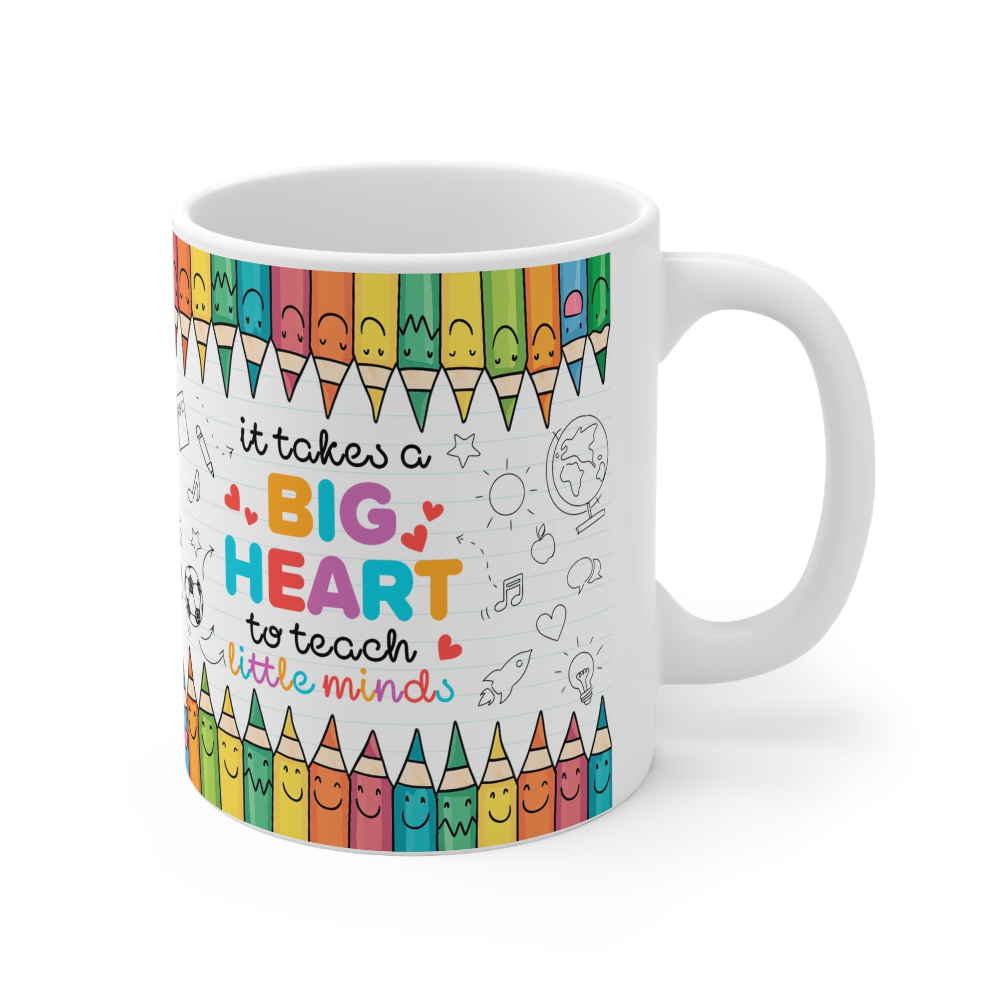 Ceramic Teacher Coffee Cup - "It Takes a Big Heart to Teach Little Minds" - Perfect Gift for Educators, Desk Decor, Classroom Essentials
