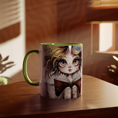 Whimsical Two-Tone Coffee Mug - "Brewing Stories" - Perfect for Book Lovers