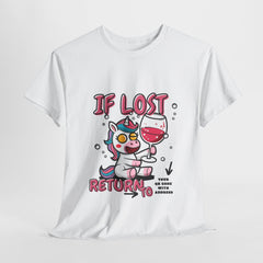 Funny Unicorn Tee: 'If Lost Return To .. QR with Adress' Cotton T-Shirt