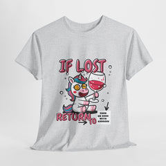 Funny Unicorn Tee: 'If Lost Return To .. QR with Adress' Cotton T-Shirt