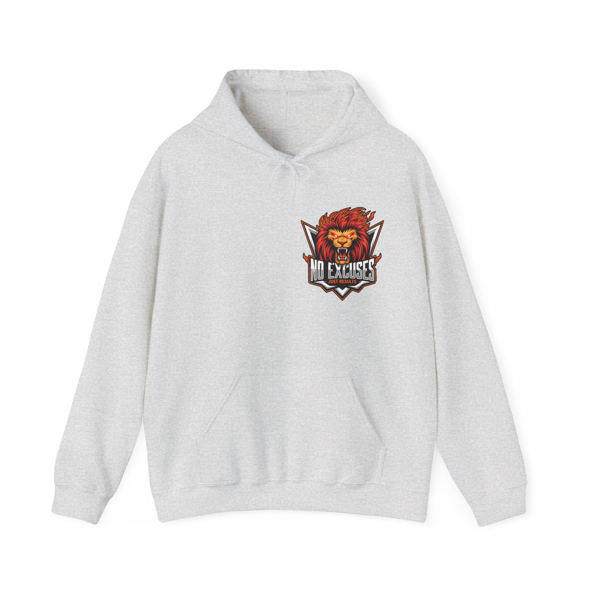 No Excuses Lion Graphic Hoodie - Motivational Unisex Heavy Blend Pullover for Fitness Enthusiasts