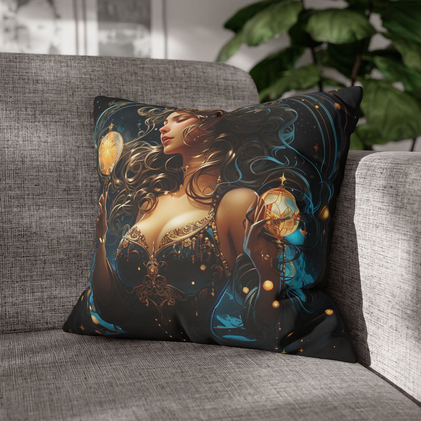 Artistic Aquarius Zodiac Pillowcase with Mystic Woman Design