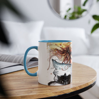 Whimsical Cat Lover's Two-Tone Coffee Mug - 11oz Artistic Design