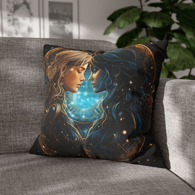Gemini Zodiac Pillowcase - Mystical Portraits Decorative Cushion Cover
