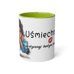 Dwukolorowy kubek "Uśmiechnij się" 💋 | Stylowy kubek z grafiką | 5 kolorów do wyboru 🎨☕