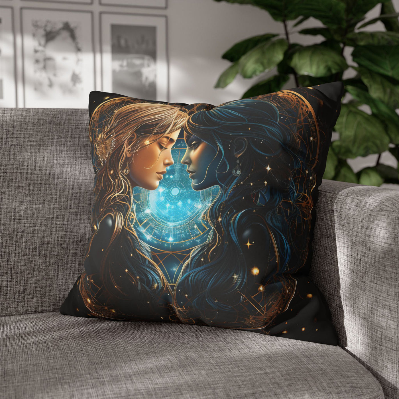 Gemini Zodiac Pillowcase - Mystical Portraits Decorative Cushion Cover