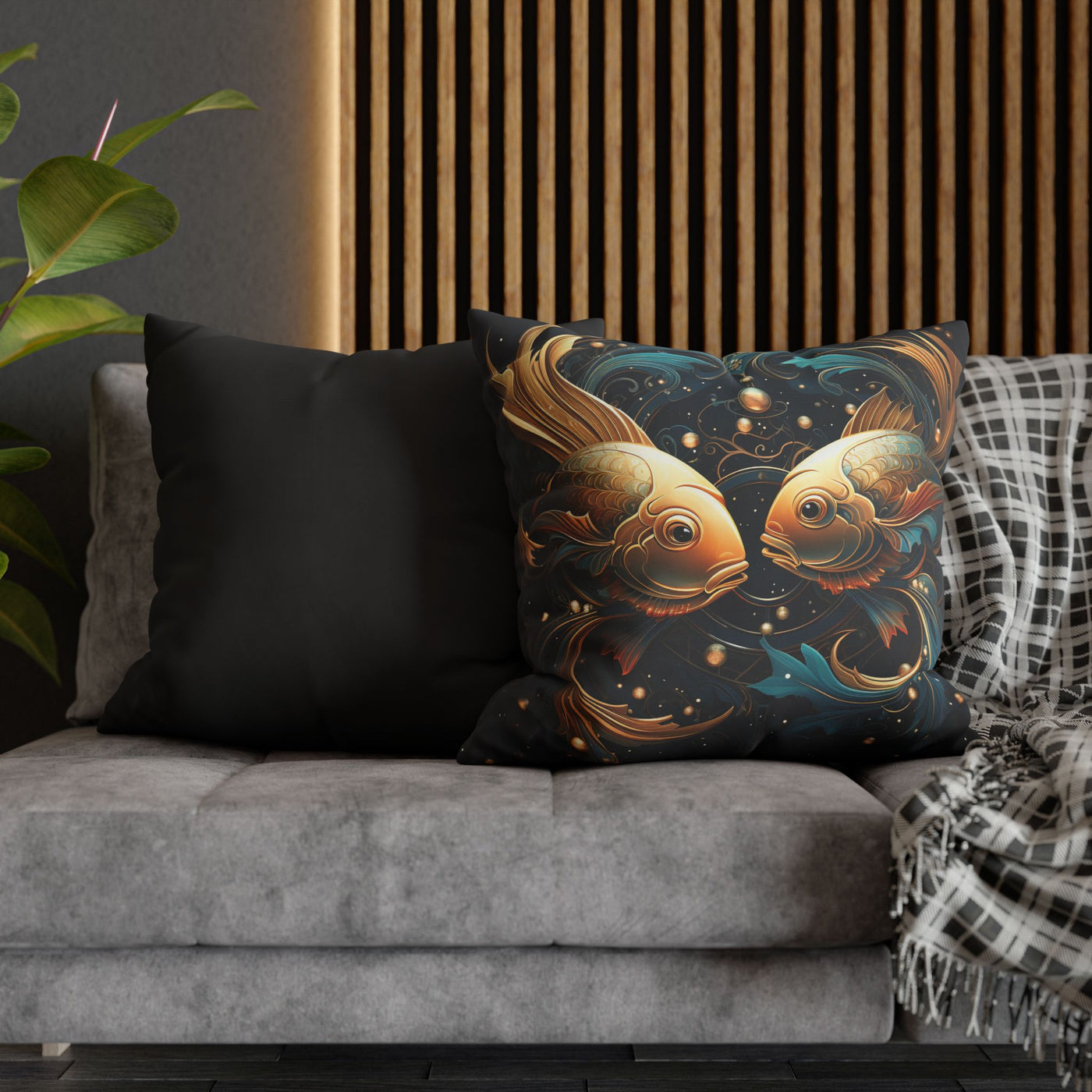 Artistic Pisces Zodiac Poly Canvas Pillowcase - Decorative Throw Cushion for Home Decor