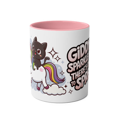 Giddy Sparkle Two-Tone Coffee Mug | 11oz Unicorn & Cat Design