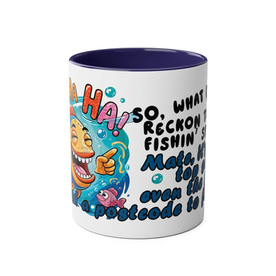 Coffee Mug - Humorous Fish-Themed Two-Tone Design, 11oz