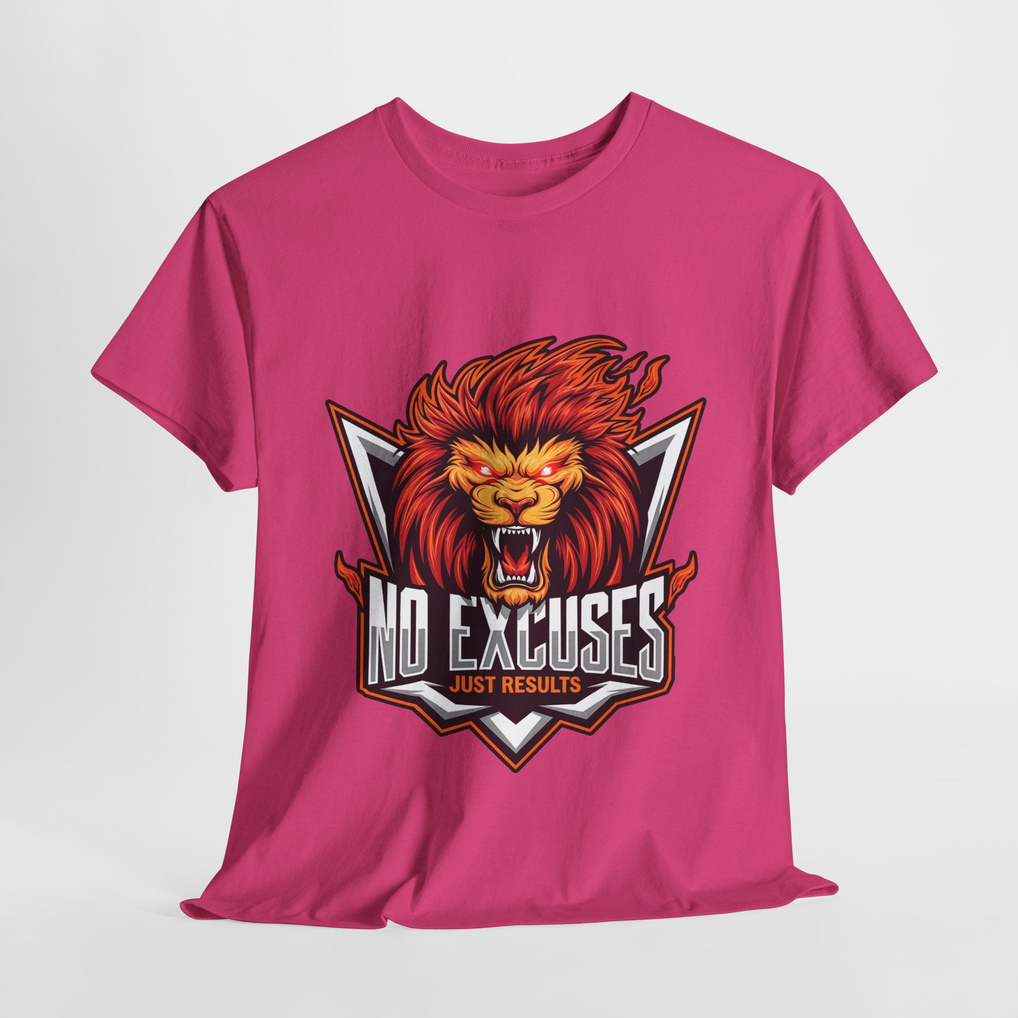 Motivational Lion Graphic Tee - 'No Excuses, Just Results'