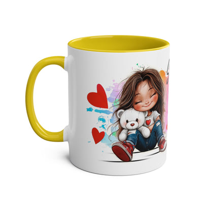 Cute Two-Tone Love & Cuddle Coffee Mug | 11oz Heart Design
