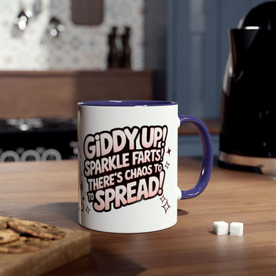 Giddy Sparkle Two-Tone Coffee Mug | 11oz Unicorn & Cat Design