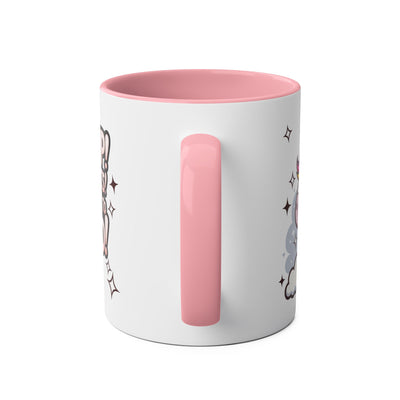 Giddy Sparkle Two-Tone Coffee Mug | 11oz Unicorn & Cat Design