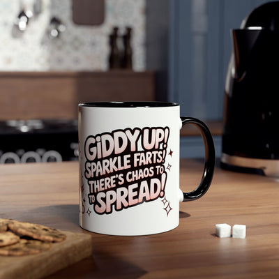 Giddy Sparkle Two-Tone Coffee Mug | 11oz Unicorn & Cat Design