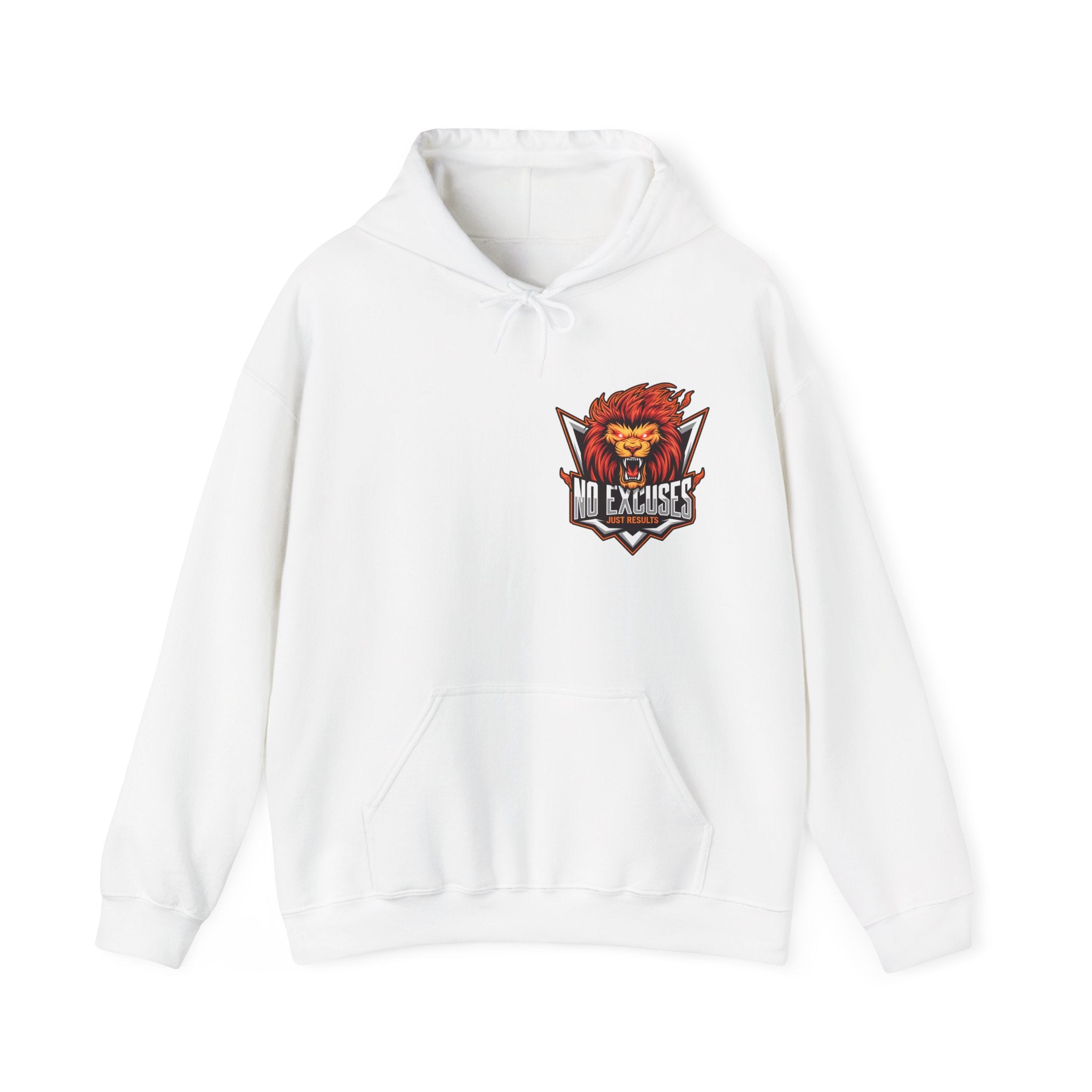 No Excuses Lion Graphic Hoodie - Motivational Unisex Heavy Blend Pullover for Fitness Enthusiasts