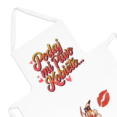 Śmieszny Fartuch BBQ – „Podaj mi piwo kobieto” | Fartuch Kuchenny Dla Dorosłych z Nadrukiem | 100% Bawełna z Powłoką Sublimacyjną